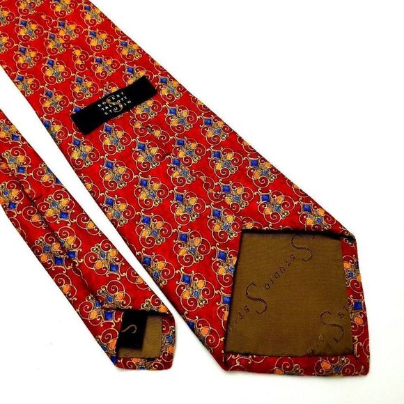 Robert Talbott Studio Silk Tie Print Red Short Wide Geometric - Picture 5 of 6